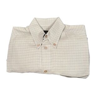 Ermenegildo Zegna Cotton Windowpane Blue Beige Dress Shirt Size Medium